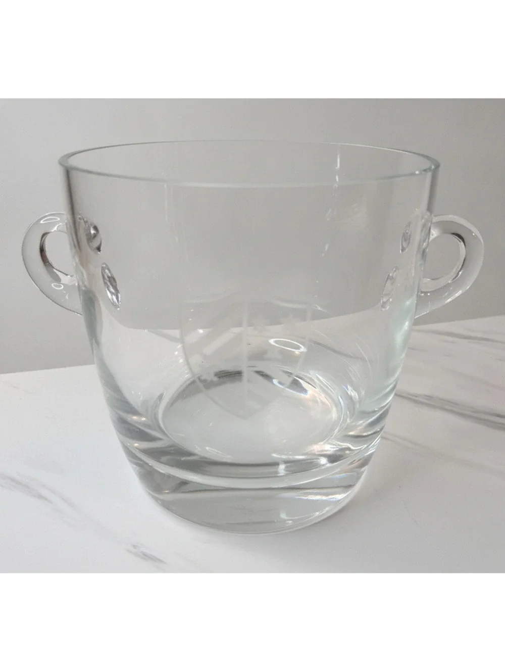Luxury Polish-Made Crystal Ice Bucket Etched w Coat of Arms & Looped Handles